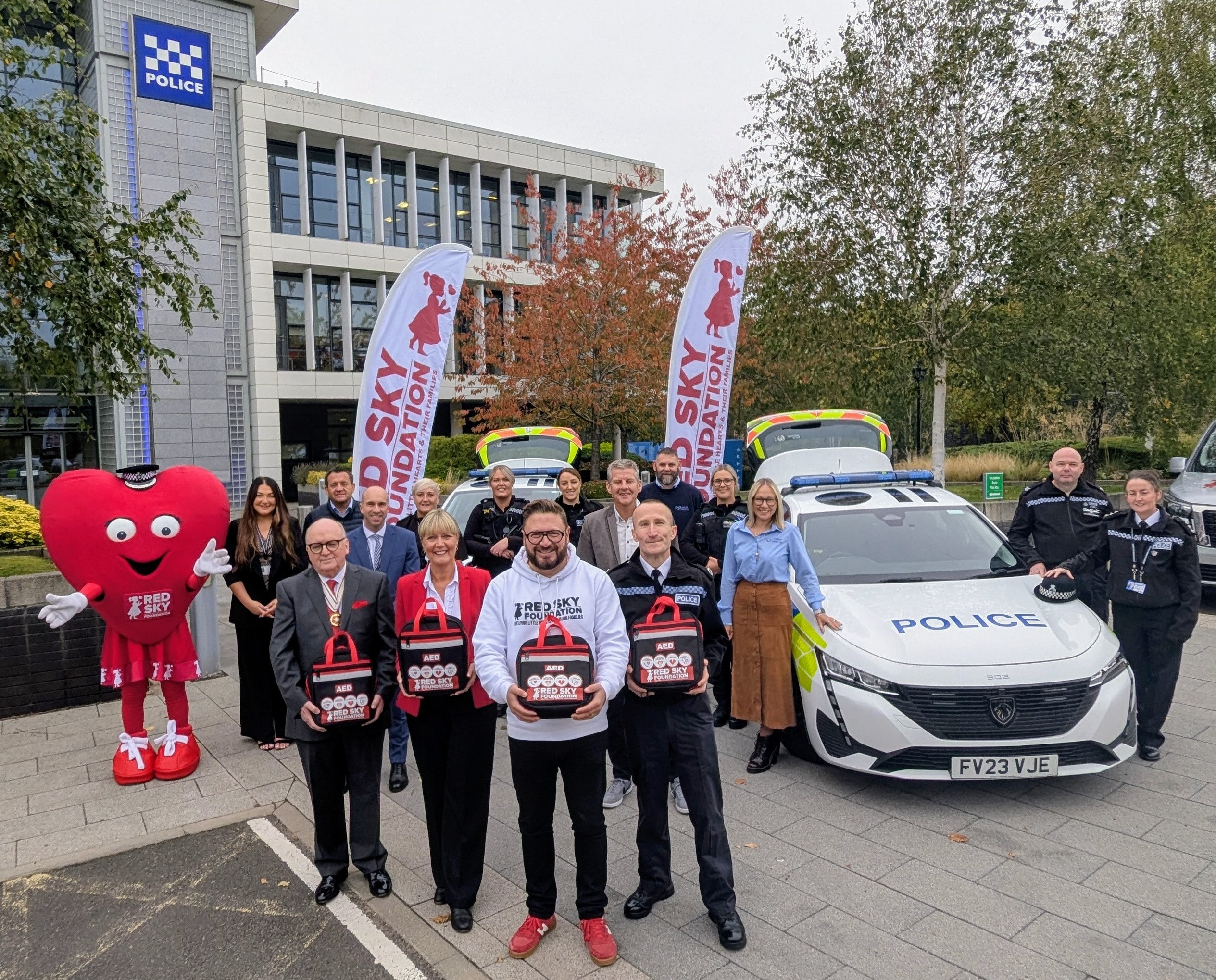 The launch of the defibrillators outside HQ