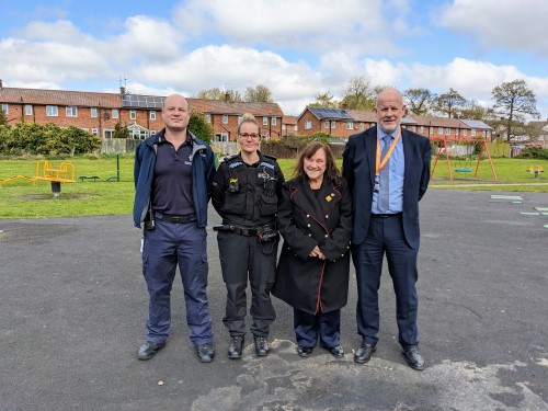 Pictured from left to right are County Durham and Darlington Fire and Rescue Service watch manager Andrew Wells, Sergeant Rachel Duncan-Kelf from Darlington Police, Cockerton ward councillor Jan Cossins, and Chris Knox, head of community safety at Darlington Borough Council.