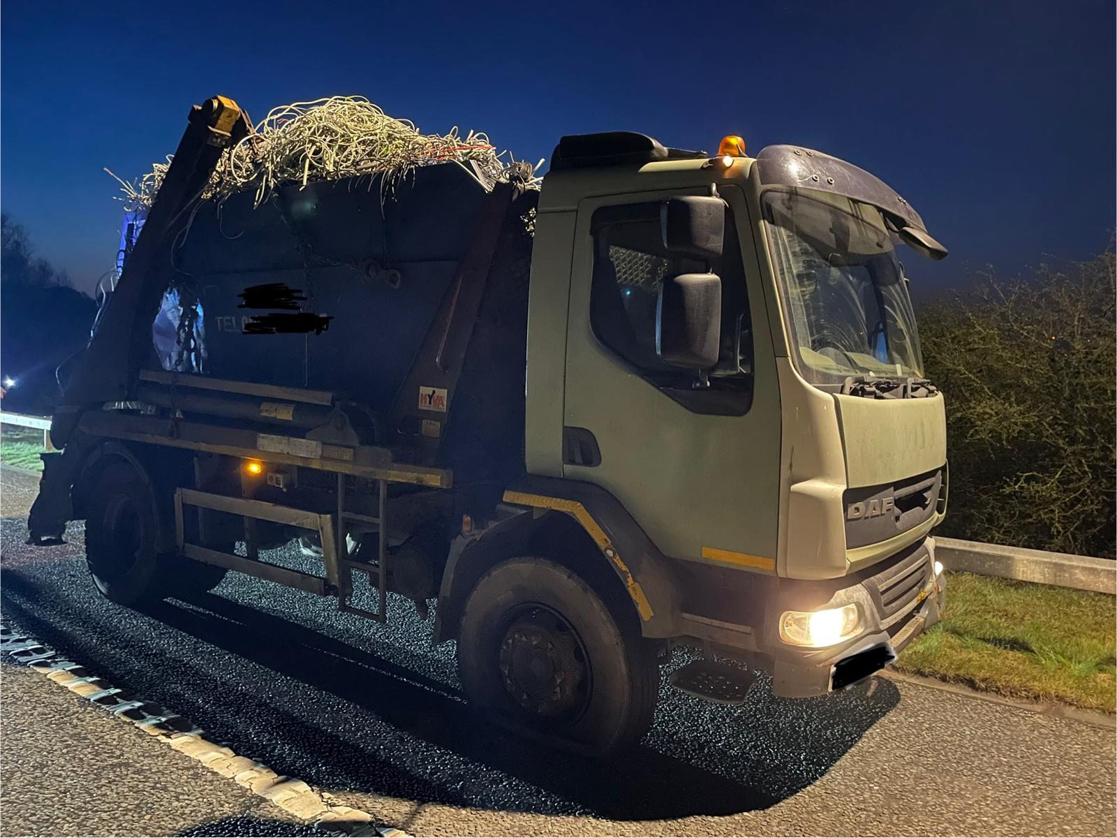The truck full of scrap copper stopped on the A1(M)
