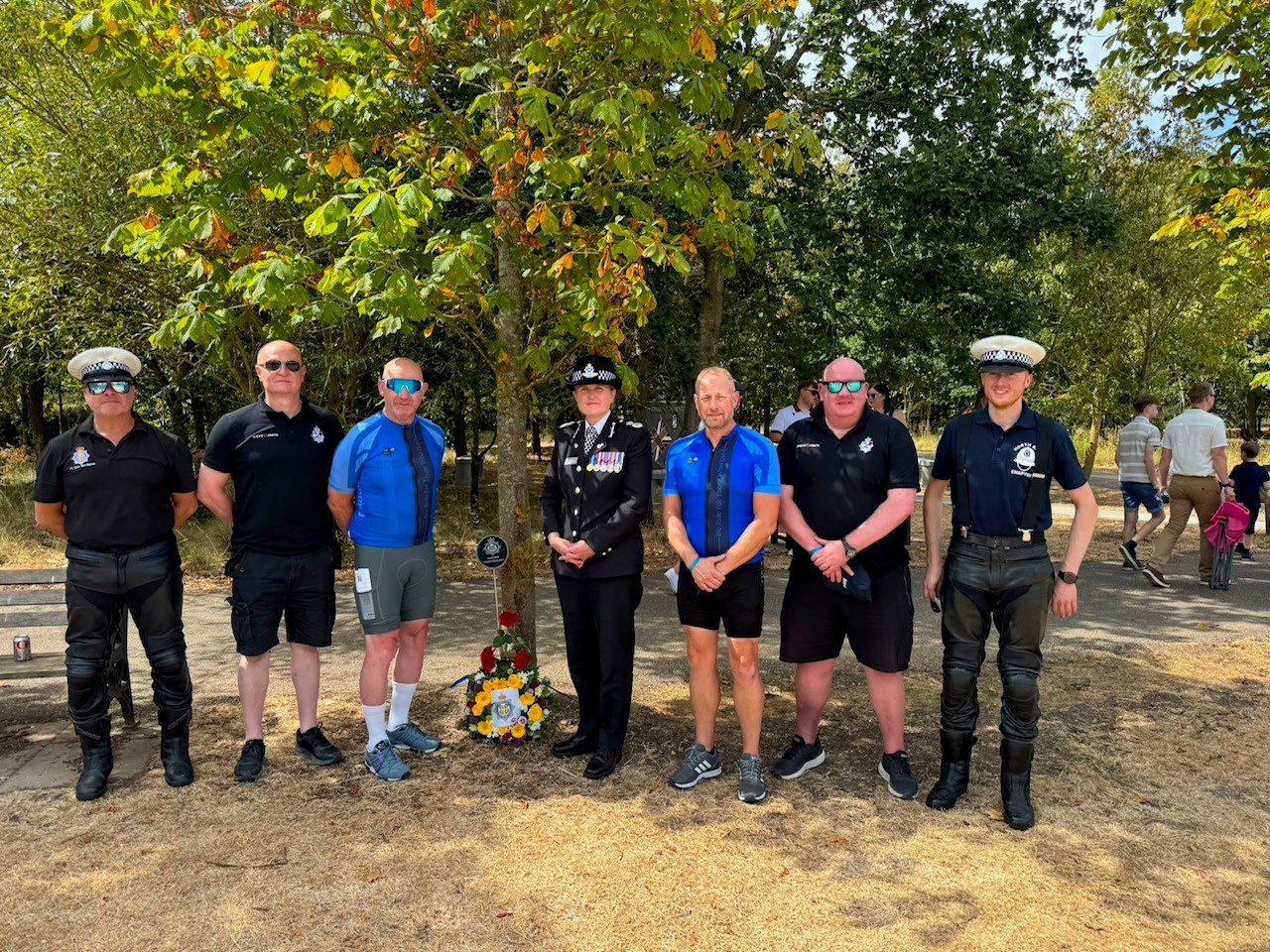 The team with CC Rachel Bacon next to the Durham Constabulary memorial