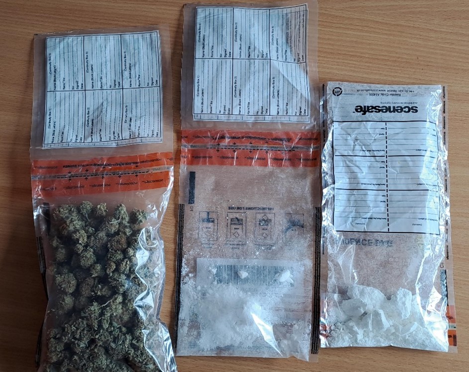 Evidence bags of suspected drugs