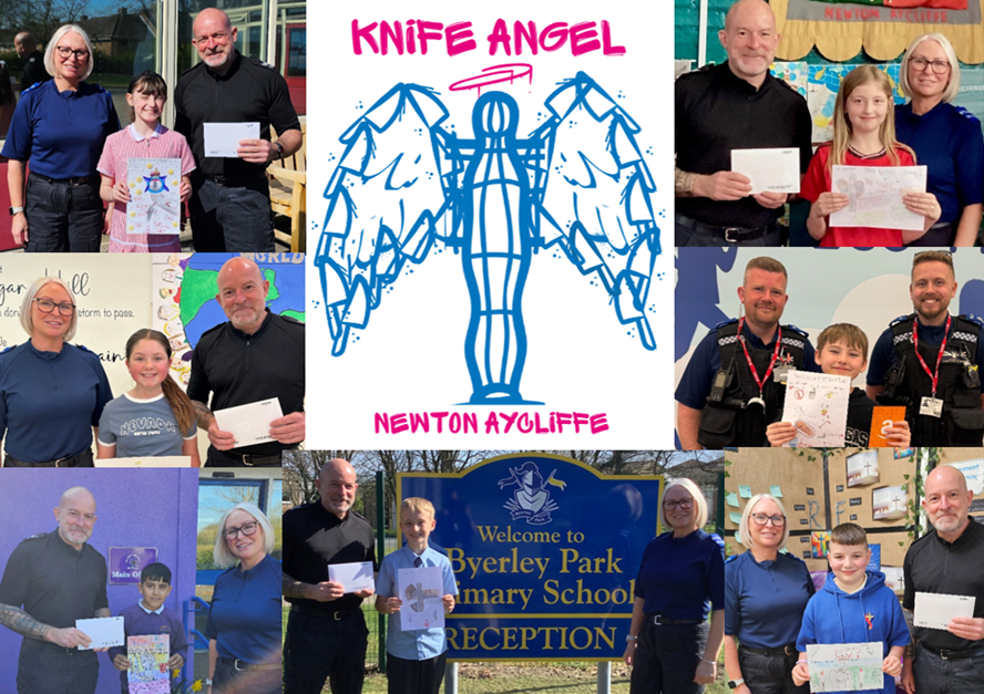 A collage of the Knife Angel art competition winners with the logo in the centre